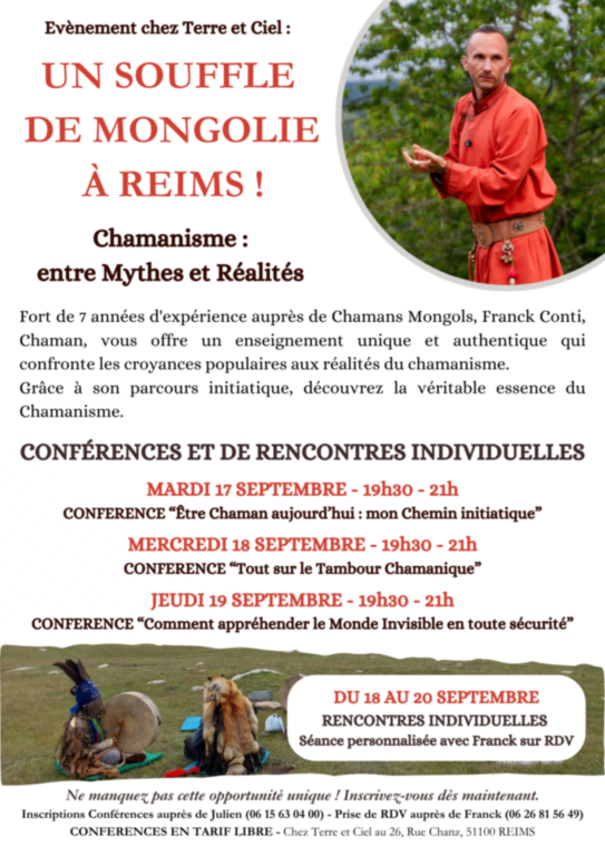 Chaman Mongol à Reims conférences et consultations